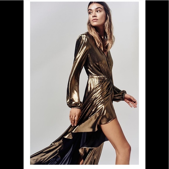 gold lame wrap dress